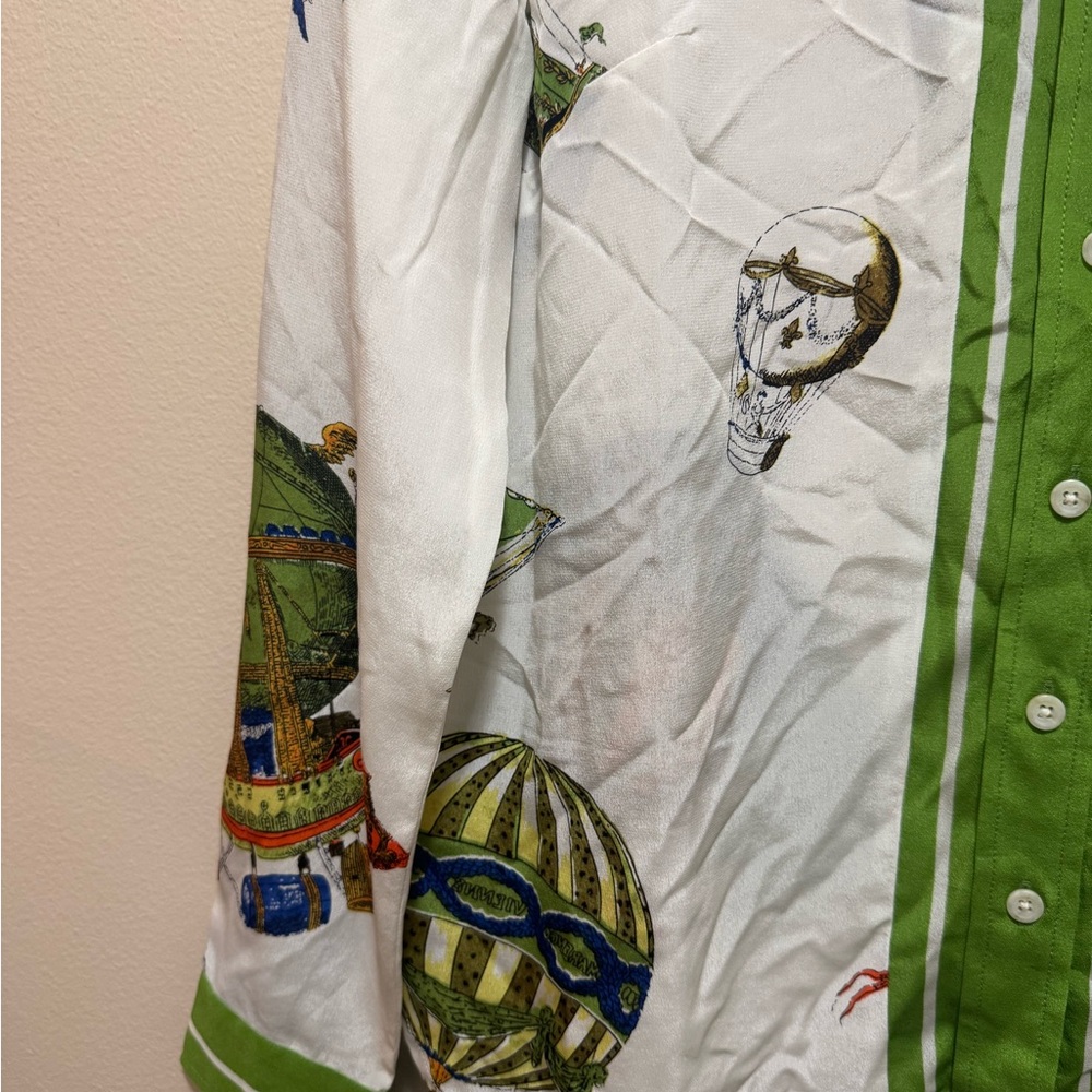 NWOT Maeve Anthropologie Green and White Hot Air Balloon Silk Top - Picture 5 of 11